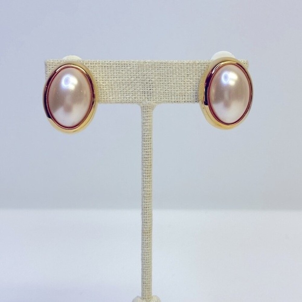 Joan Rivers Faux Oval Cabochon Pearl & Gold Tone Clip Earrings
